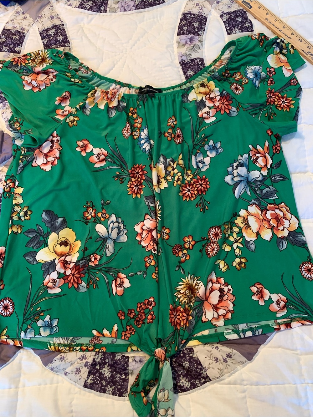 Green Floral Tie-Front Women’s Blouse